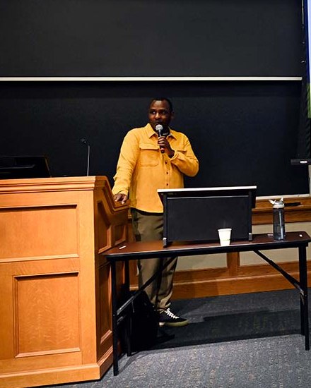 Ron Bronson speaking at a University of Michigan civic tech panel